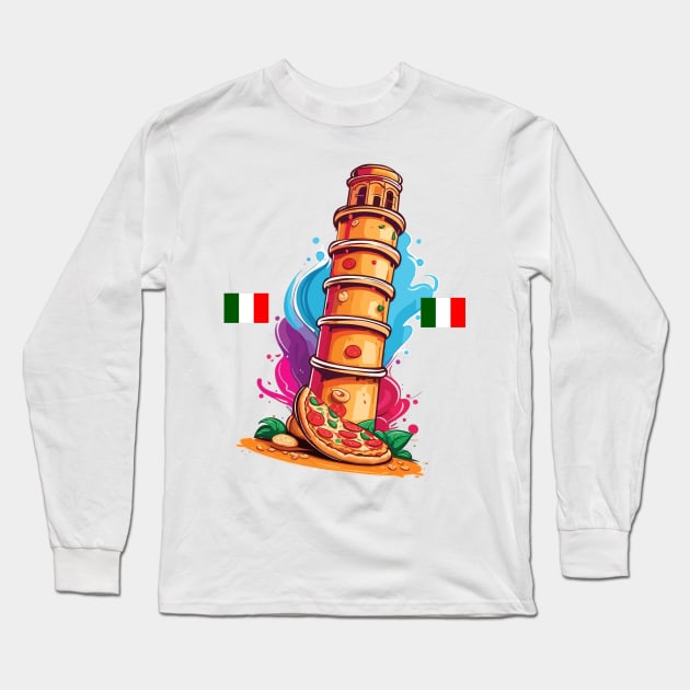 Leaning tower of pizza fun Long Sleeve T-Shirt by BishBashBosh